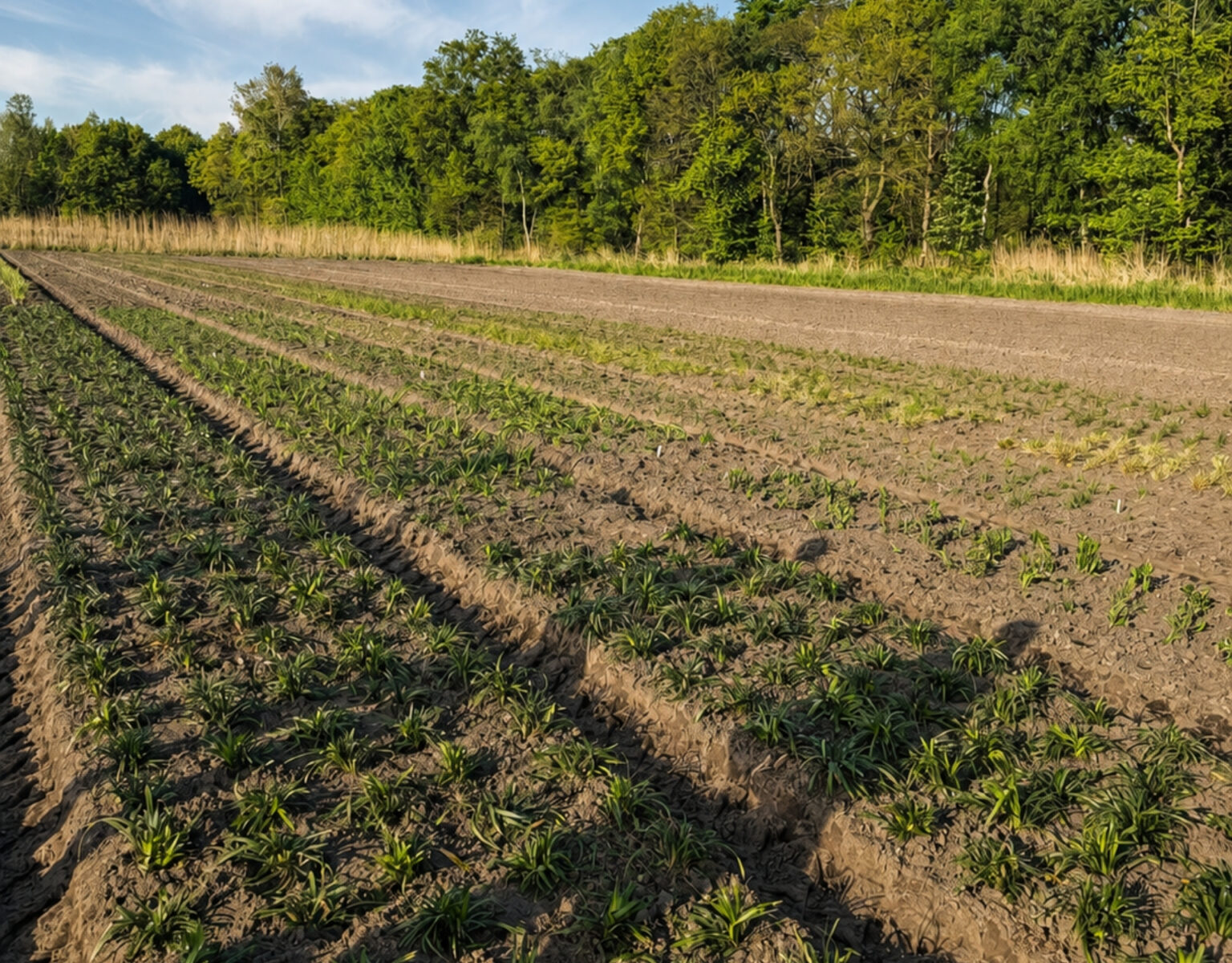 Machinaal poten op het veld van Peeters Sierplanten
